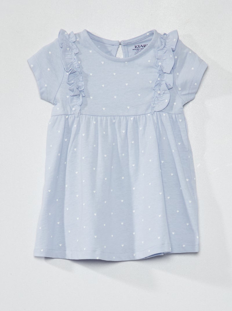Vestido com folhos estampado AZUL - Kiabi