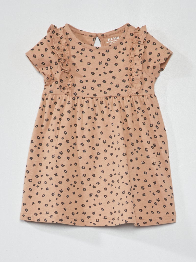 Vestido com folhos estampado BEGE - Kiabi