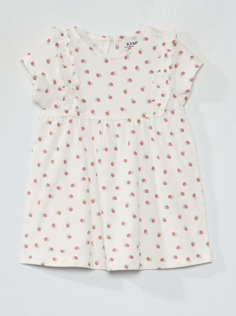 Vestido com folhos estampado BRANCO - Kiabi