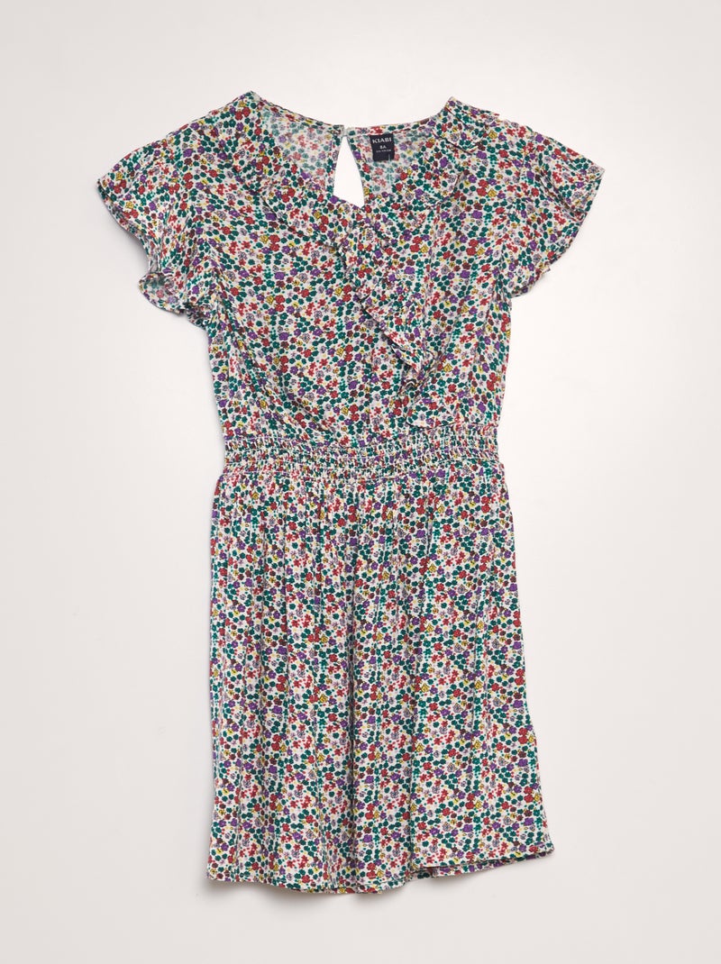 Vestido com folhos estampado BRANCO - Kiabi
