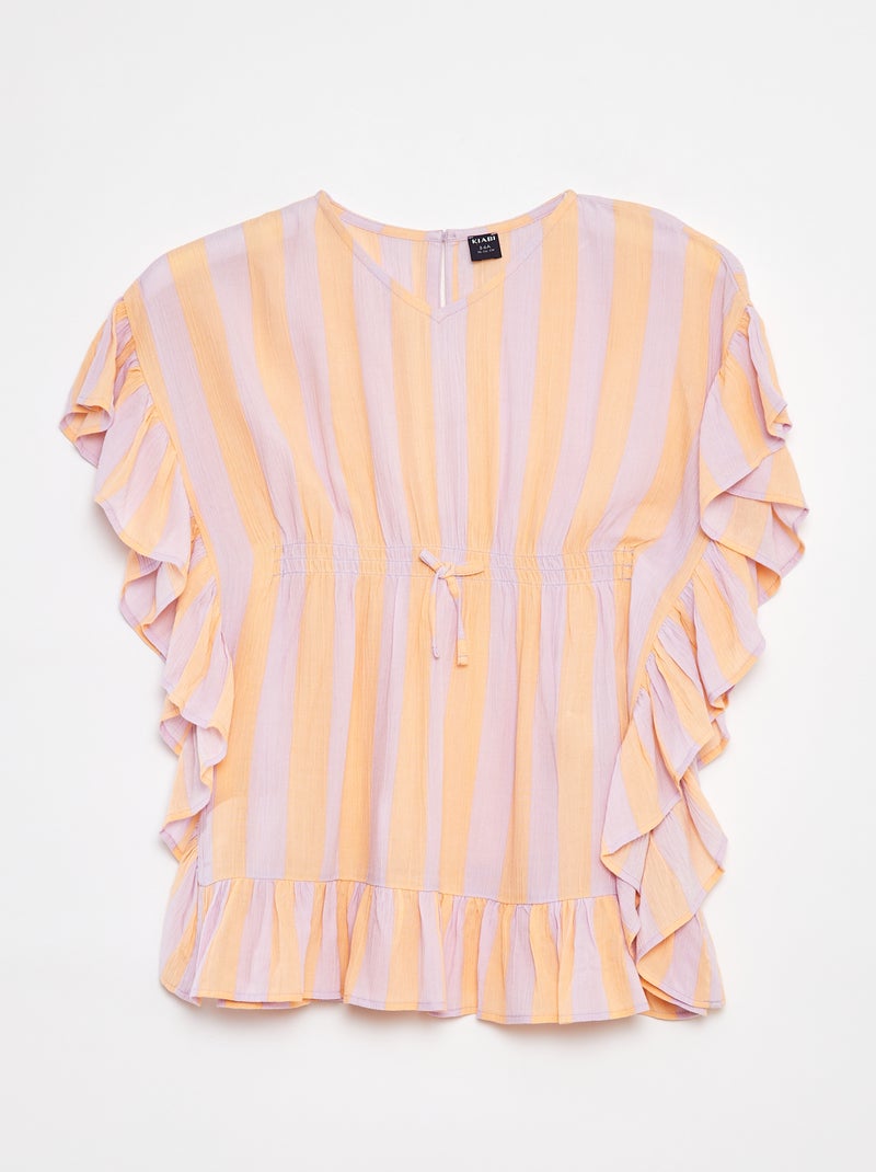Vestido com folhos estampado Laranja - Kiabi