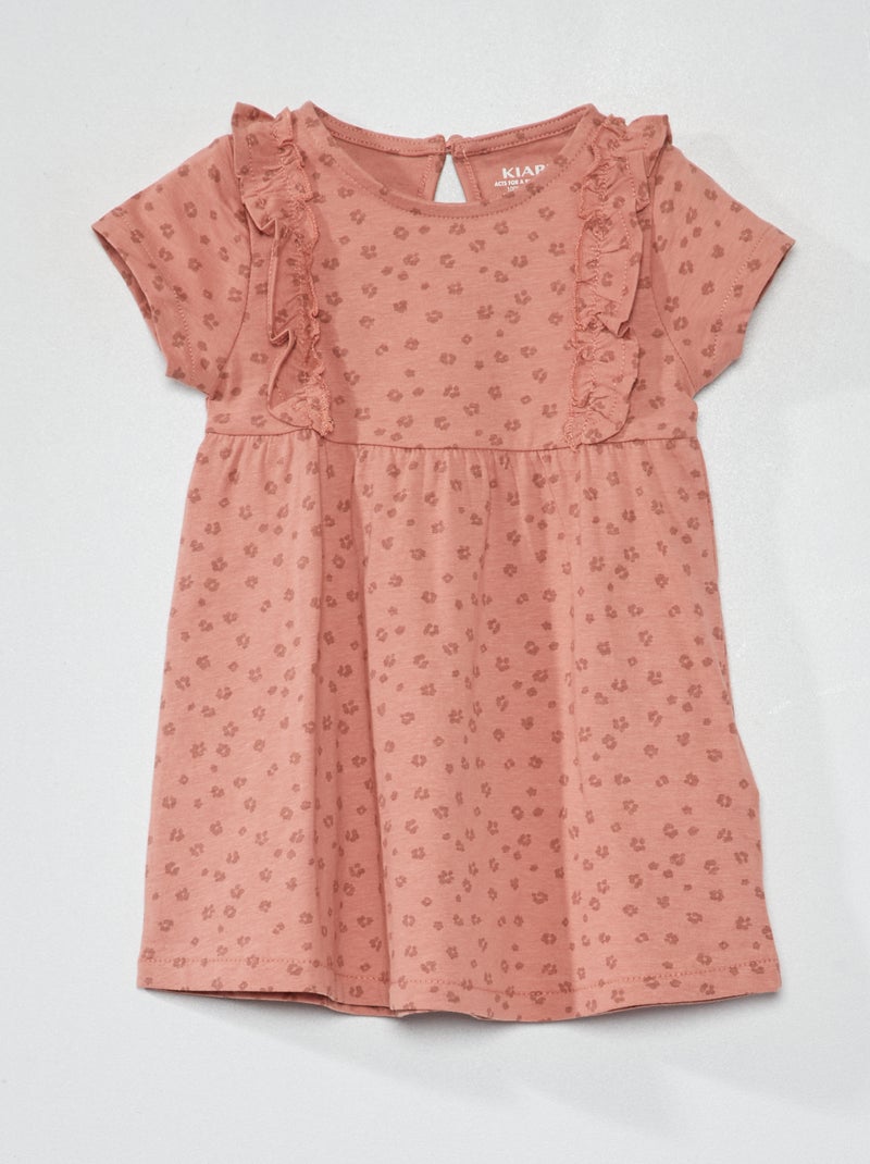 Vestido com folhos estampado ROSA - Kiabi
