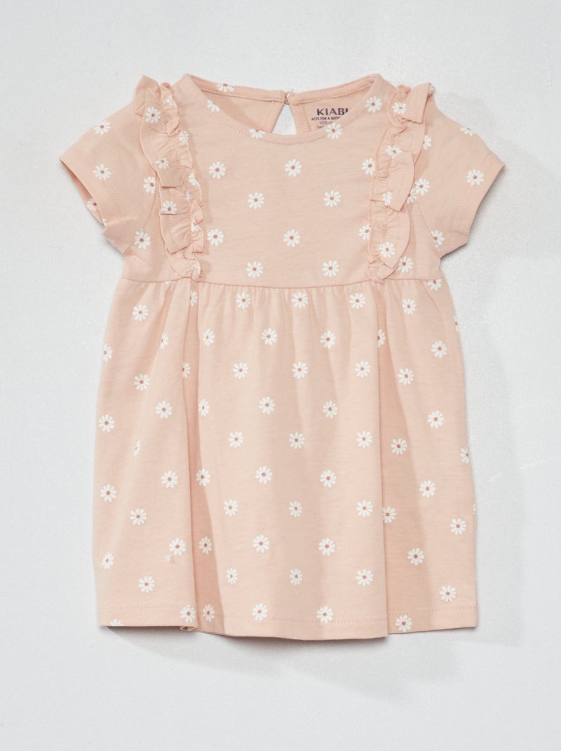 Vestido com folhos estampado ROSA - Kiabi