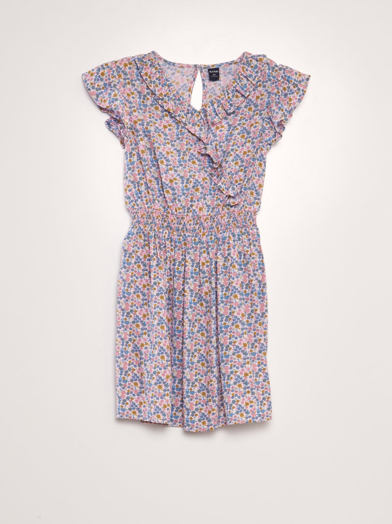 Vestido com folhos estampado ROSA - Kiabi
