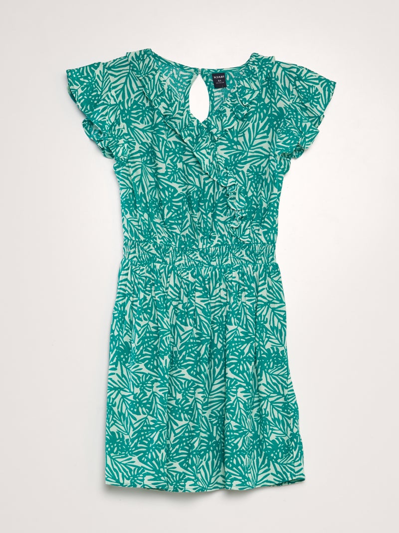 Vestido com folhos estampado VERDE - Kiabi