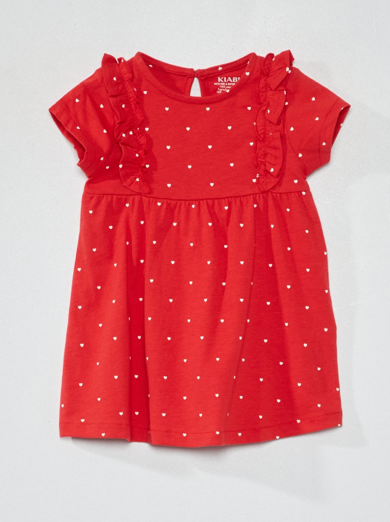 Vestido com folhos estampado VERMELHO - Kiabi