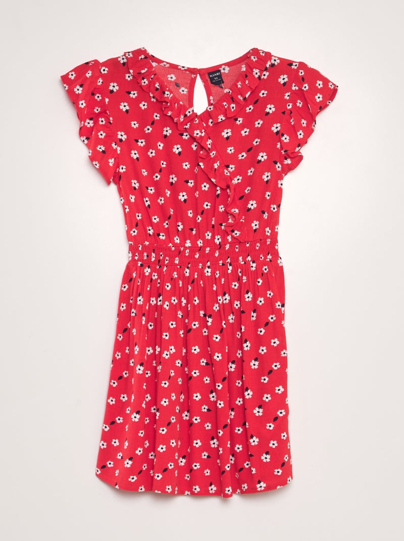Vestido com folhos estampado VERMELHO - Kiabi