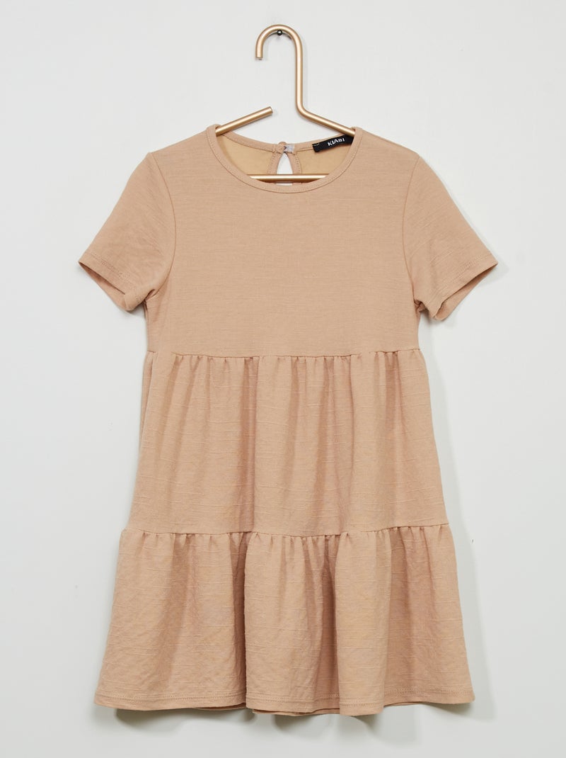 Vestido com folhos fluido bege - Kiabi