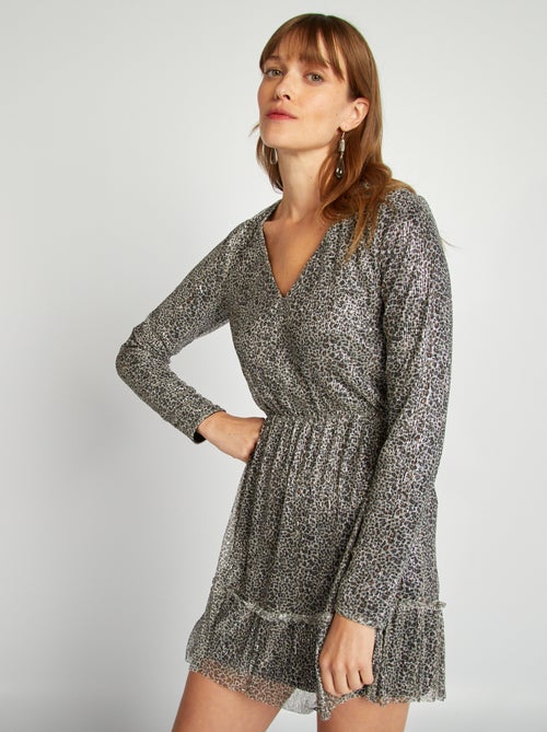 Vestido com folhos leopardo - Kiabi