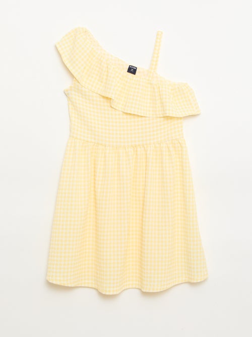Vestido com gola assimétrica com folhos e padrão Vichy - Kiabi