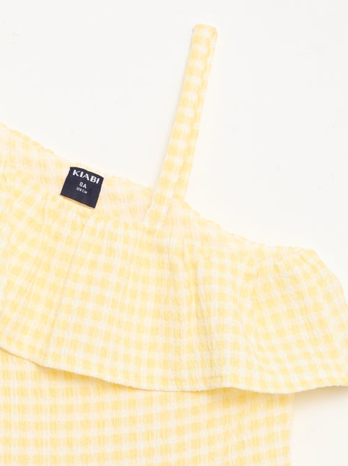 Vestido com gola assimétrica com folhos e padrão Vichy - Kiabi