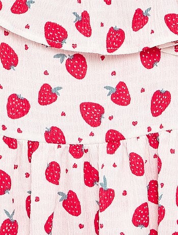 Vestido com gola assimétrica com folhos e padrão Vichy