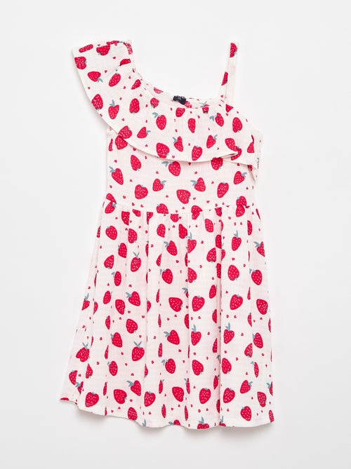 Vestido com gola assimétrica com folhos e padrão Vichy - Kiabi