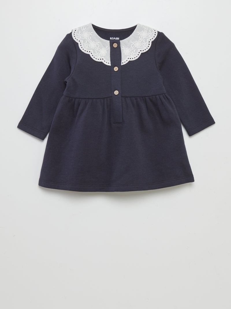Vestido com gola bordada AZUL - Kiabi