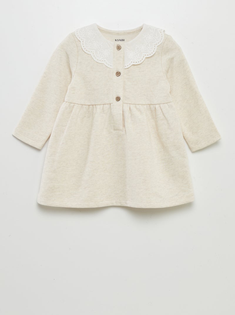 Vestido com gola bordada BEGE - Kiabi