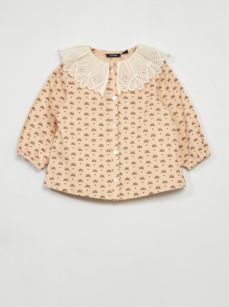 Vestido com gola claudine BEGE - Kiabi