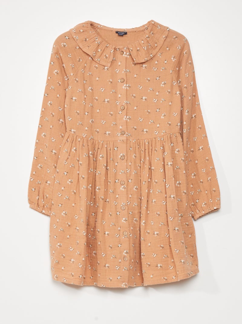 Vestido com gola claudine e estampado florido ROSA - Kiabi