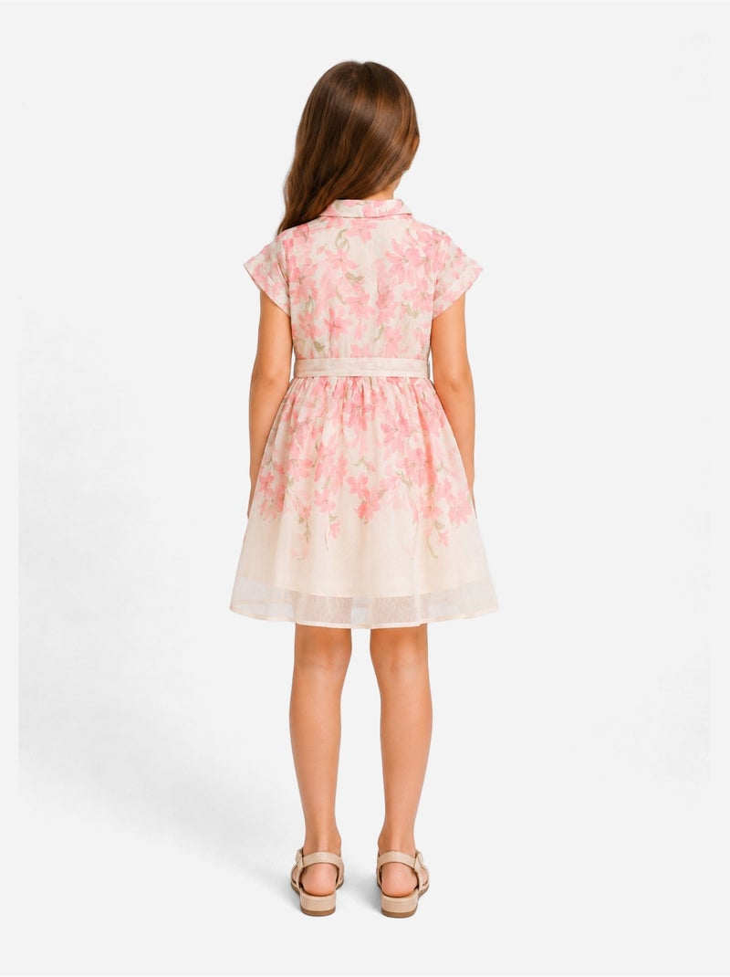 Vestido com gola de camisa - Kids Star Bege/Rosa - Kiabi