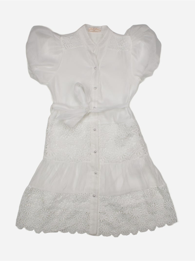 Vestido com gola de camisa - Kids Star Branco - Kiabi