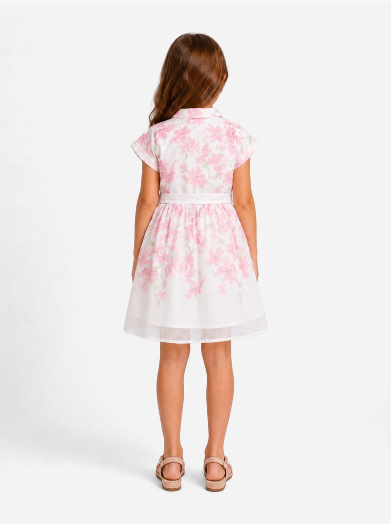 Vestido com gola de camisa - Kids Star Branco Rosa - Kiabi