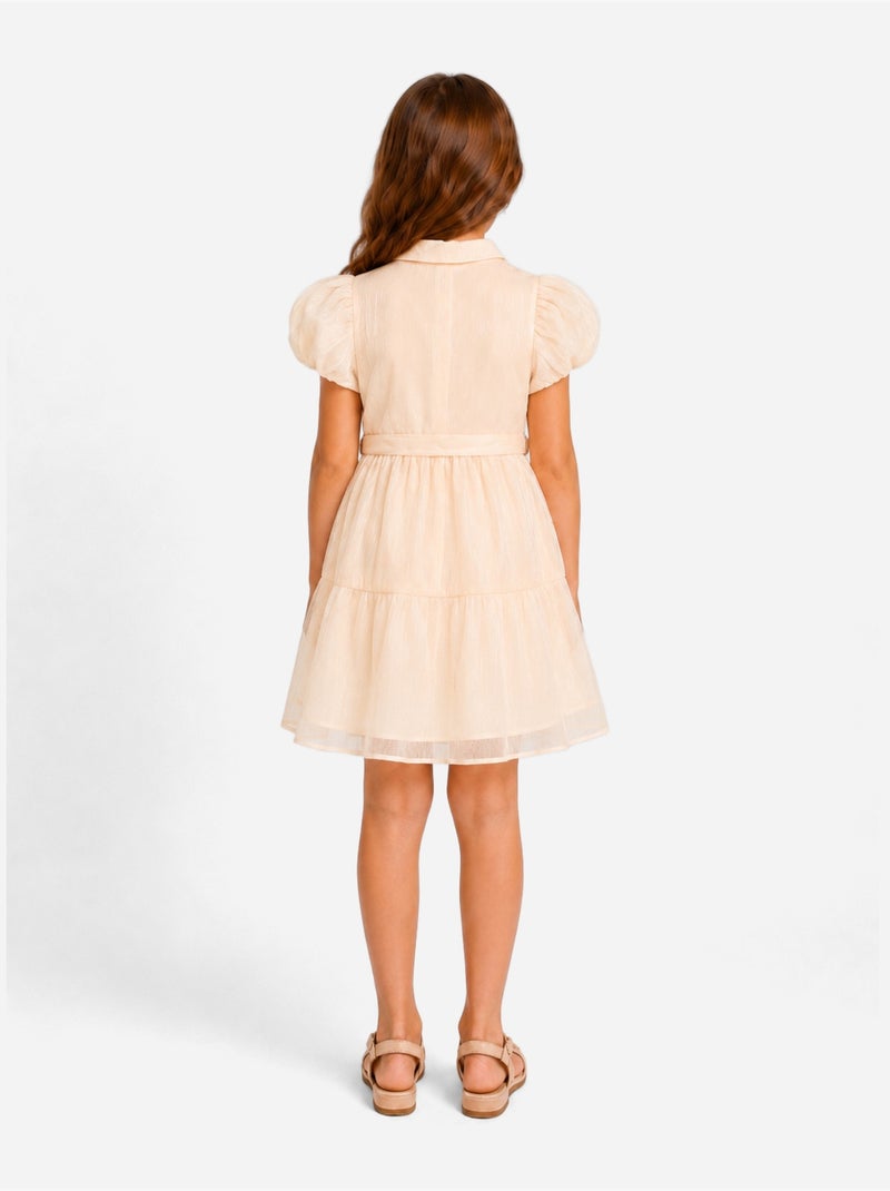 Vestido com gola de camisa - Kids Star Creme - Kiabi