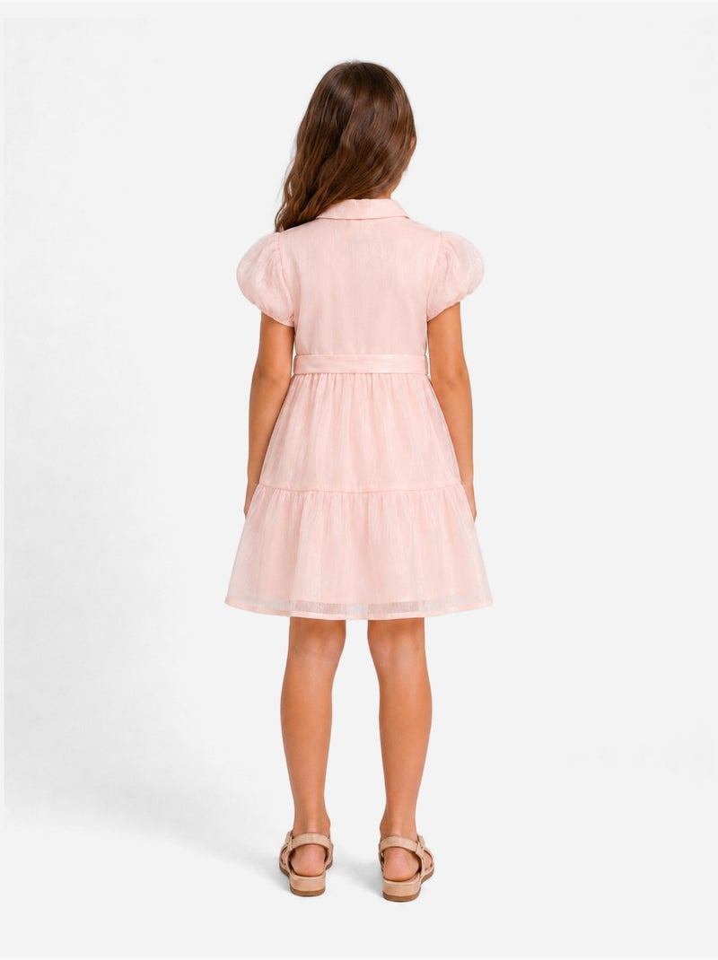 Vestido com gola de camisa - Kids Star Rosa - Kiabi