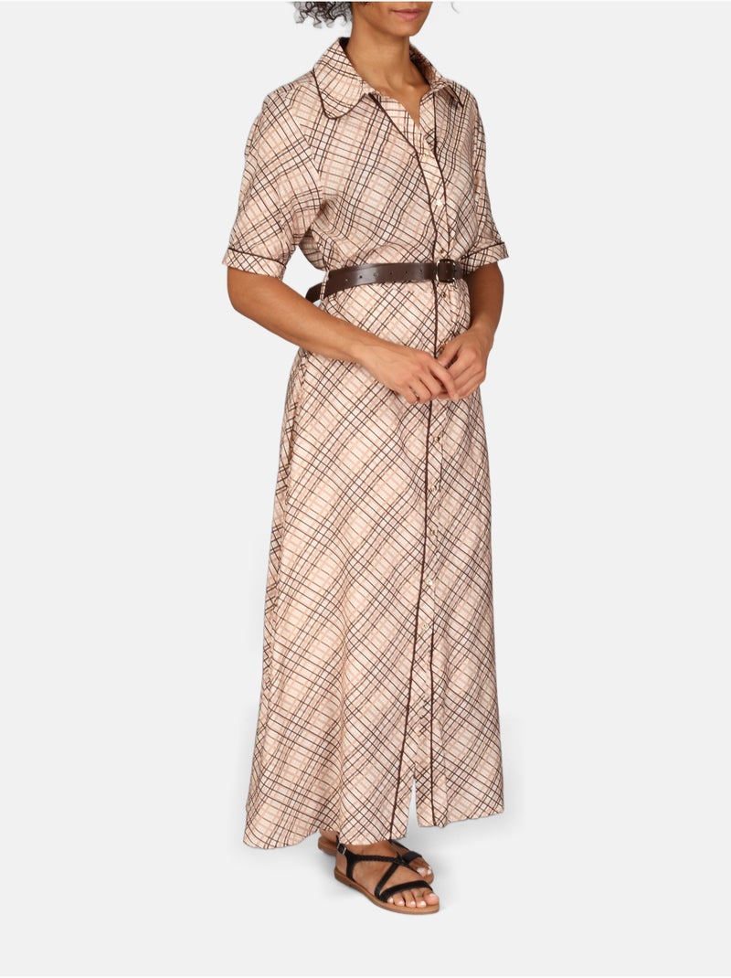 Vestido com gola de camisa Castanho - Kiabi