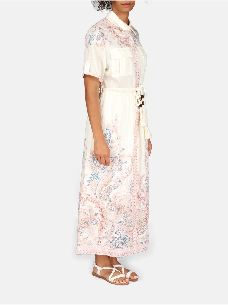 Vestido com gola de camisa Creme - Kiabi