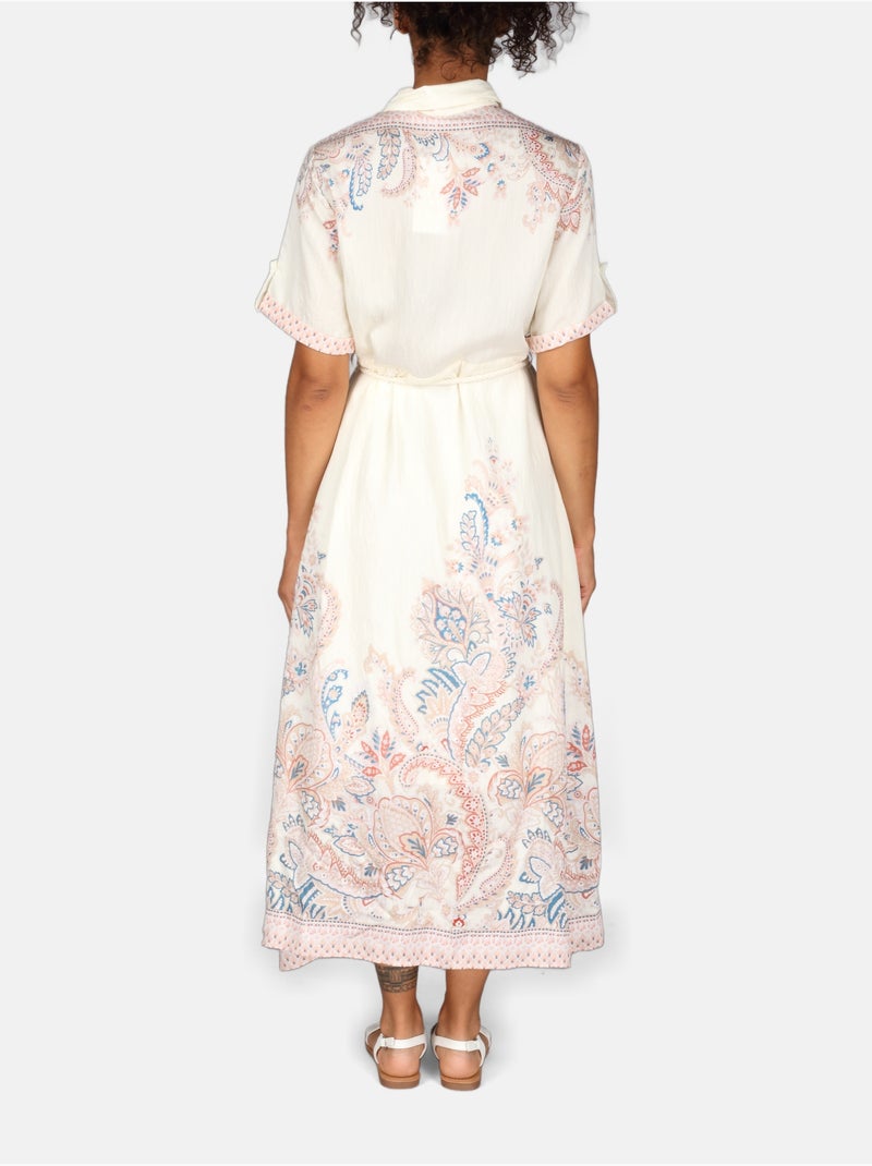 Vestido com gola de camisa Creme - Kiabi