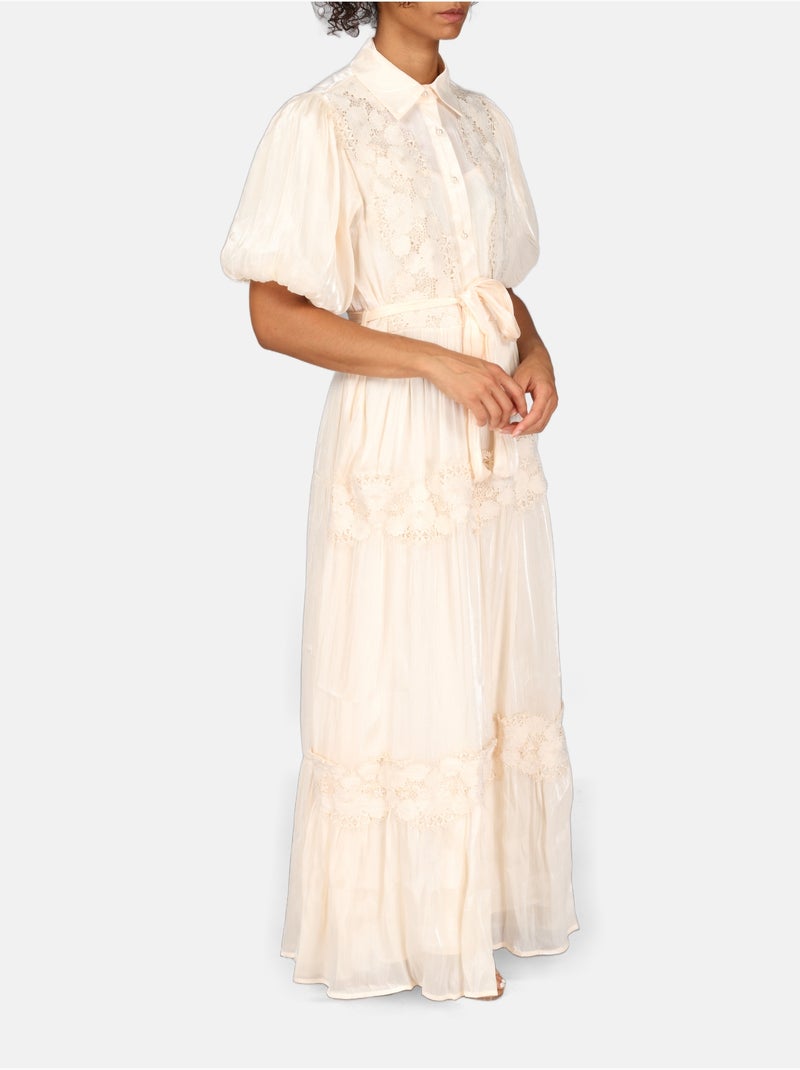 Vestido com gola de camisa Creme - Kiabi