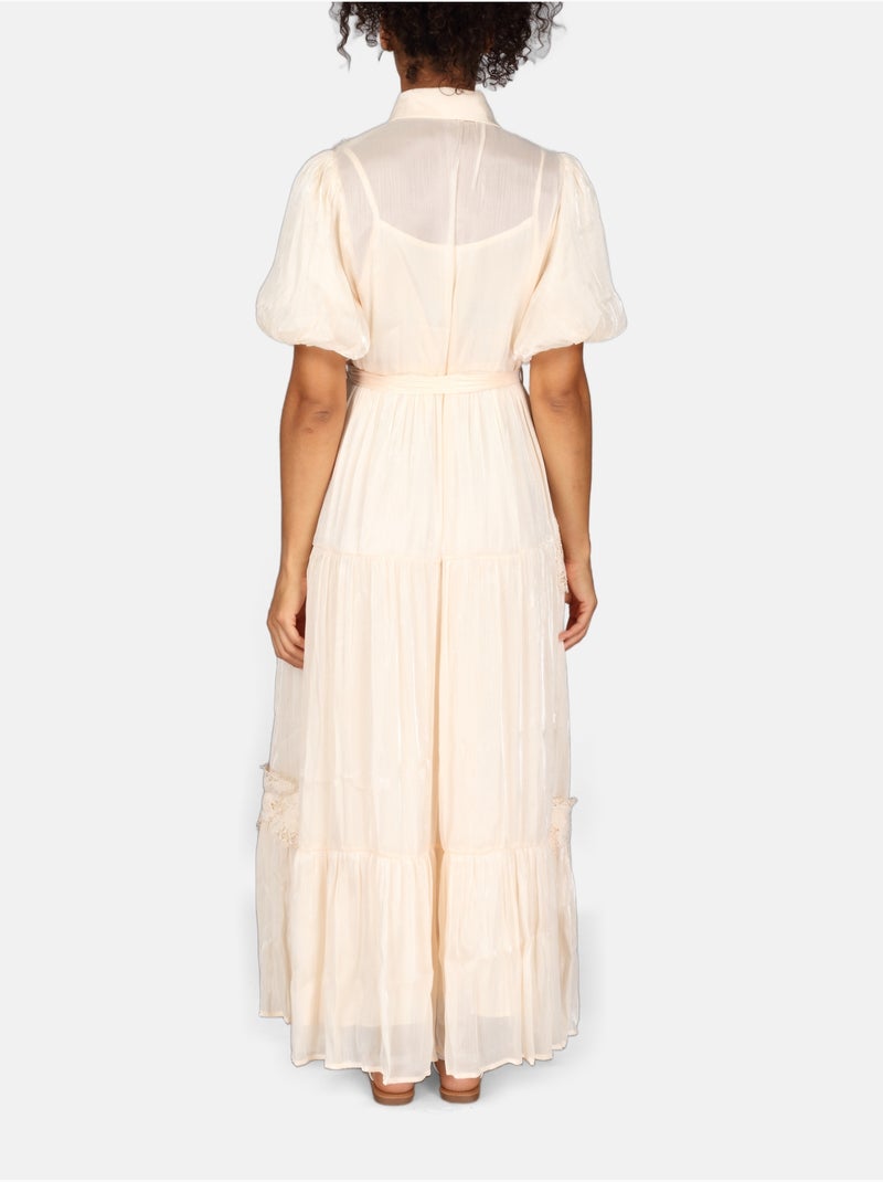Vestido com gola de camisa Creme - Kiabi
