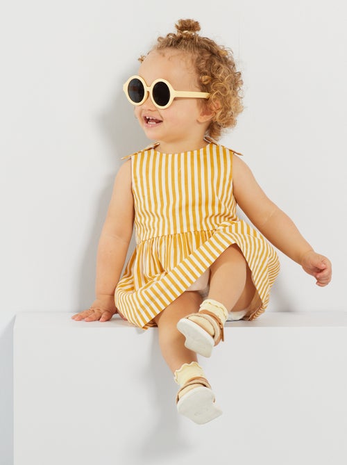 Vestido com laços em voile de algodão às riscas - Kiabi