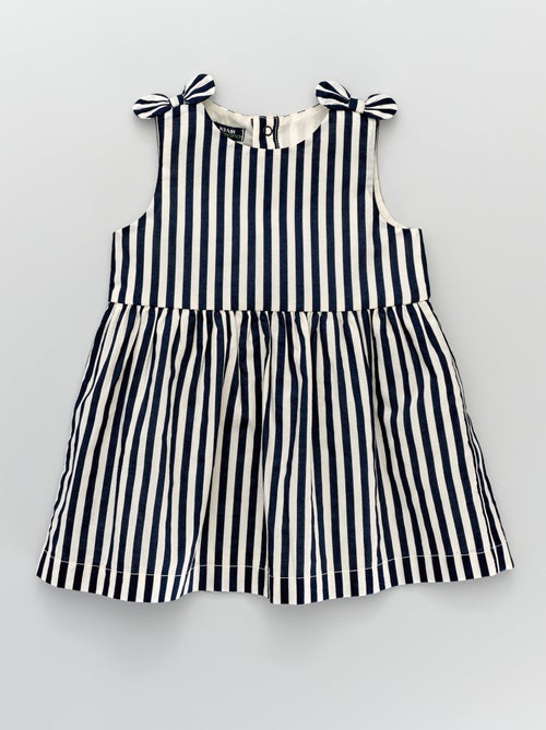 Vestido com laços em voile de algodão às riscas - Kiabi
