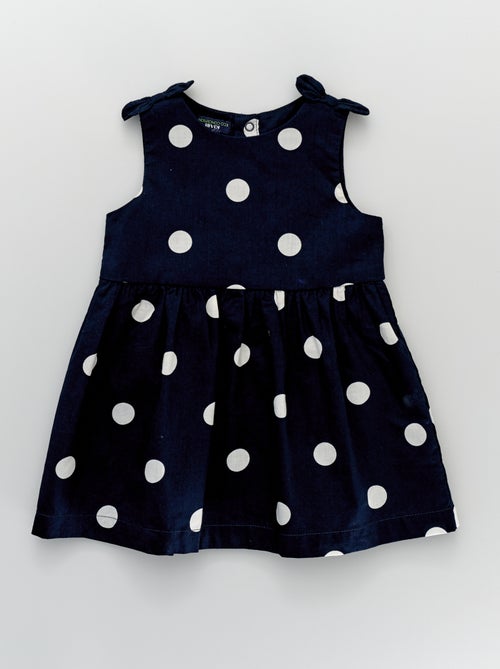 Vestido com laços em voile de algodão com estampado às bolinhas - Kiabi