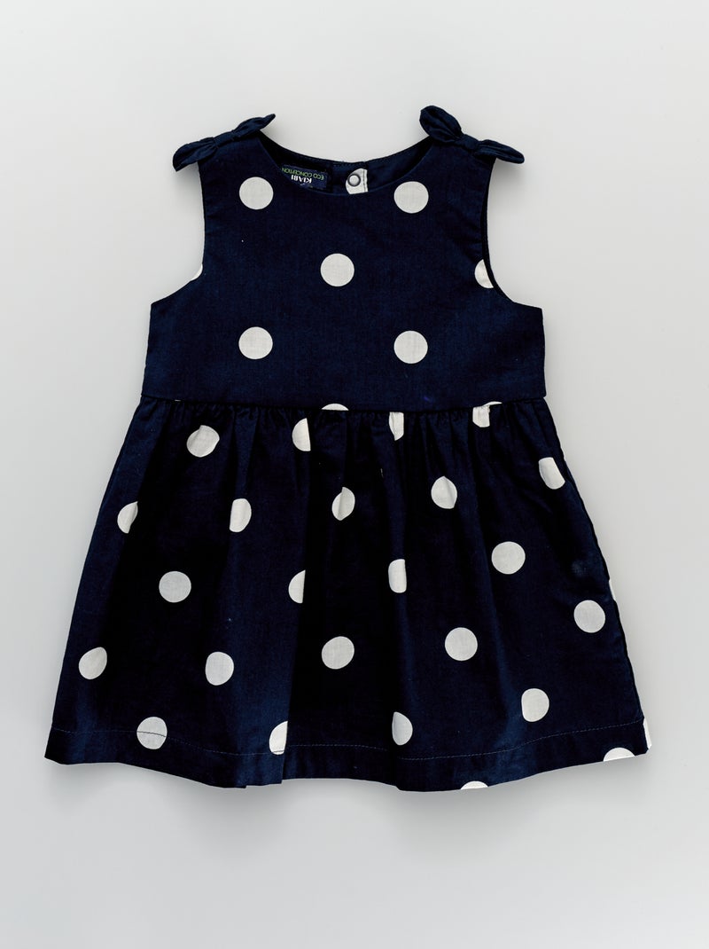 Vestido com laços em voile de algodão com estampado às bolinhas AZUL - Kiabi