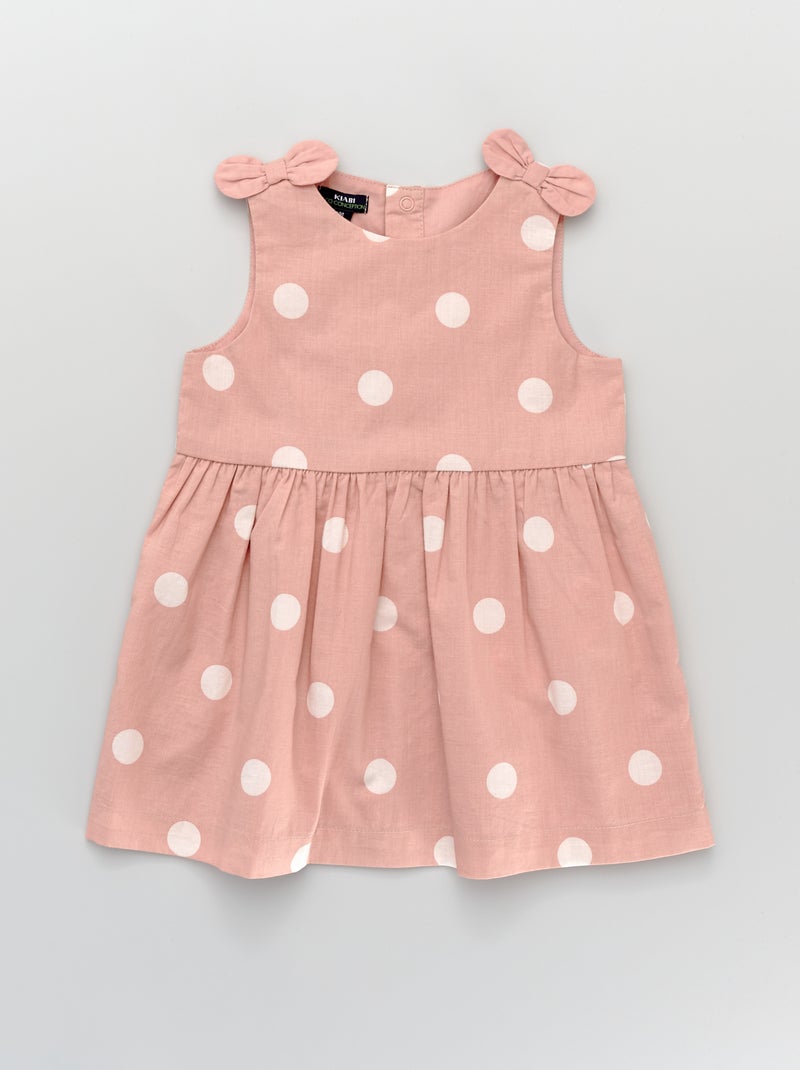 Vestido com laços em voile de algodão com estampado às bolinhas ROSA - Kiabi