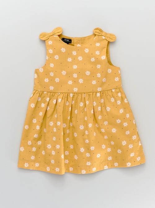 Vestido com laços em voile de algodão com estampado 'flores' - Kiabi
