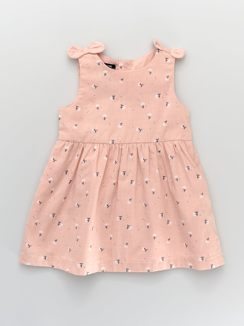 Vestido com laços em voile de algodão com estampado flores' ROSA - Kiabi