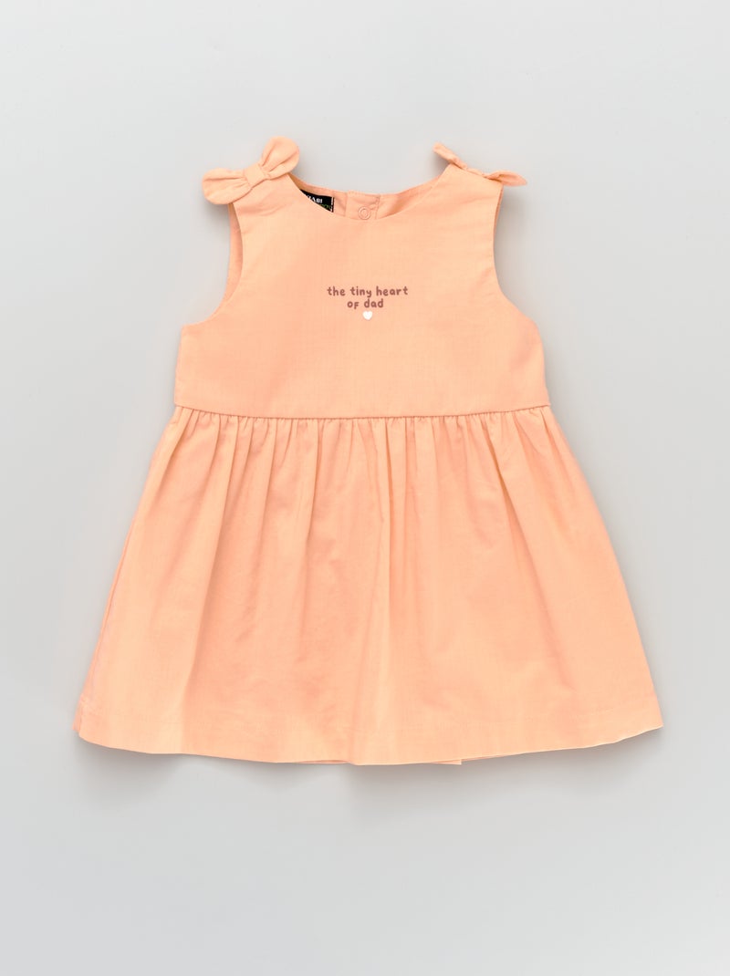 Vestido com laços em voile de algodão com estampado mensagem LARANJA - Kiabi