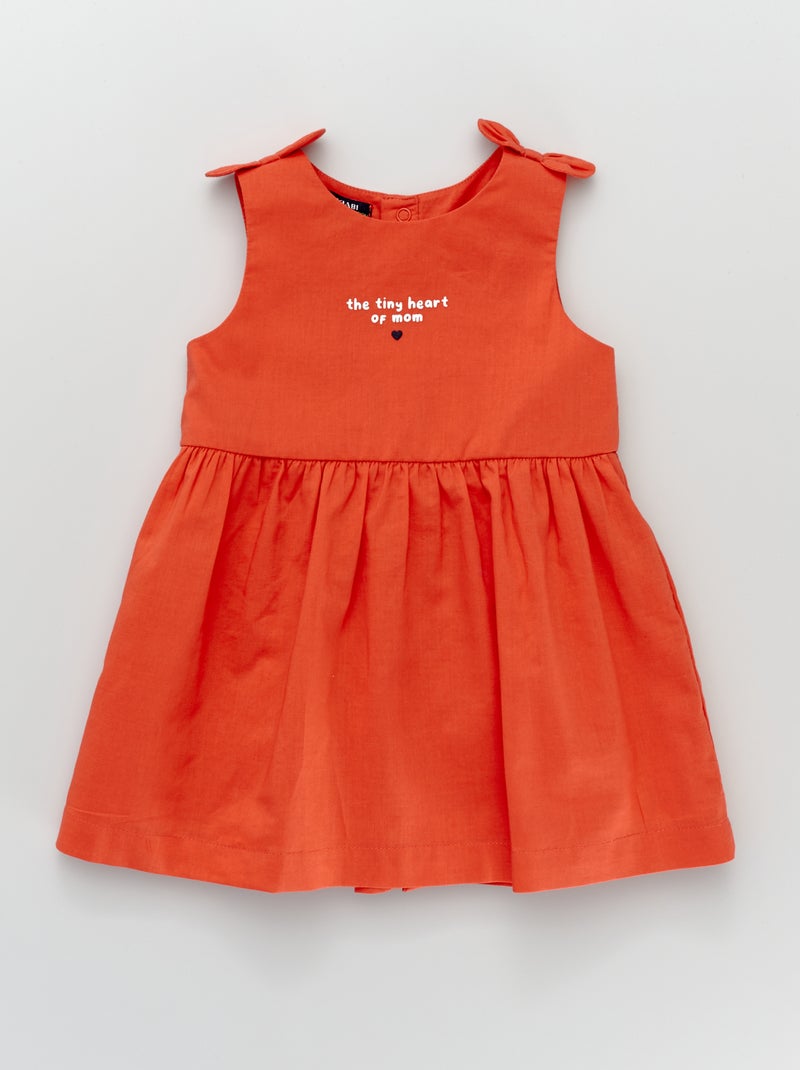 Vestido com laços em voile de algodão com estampado mensagem ROSA - Kiabi