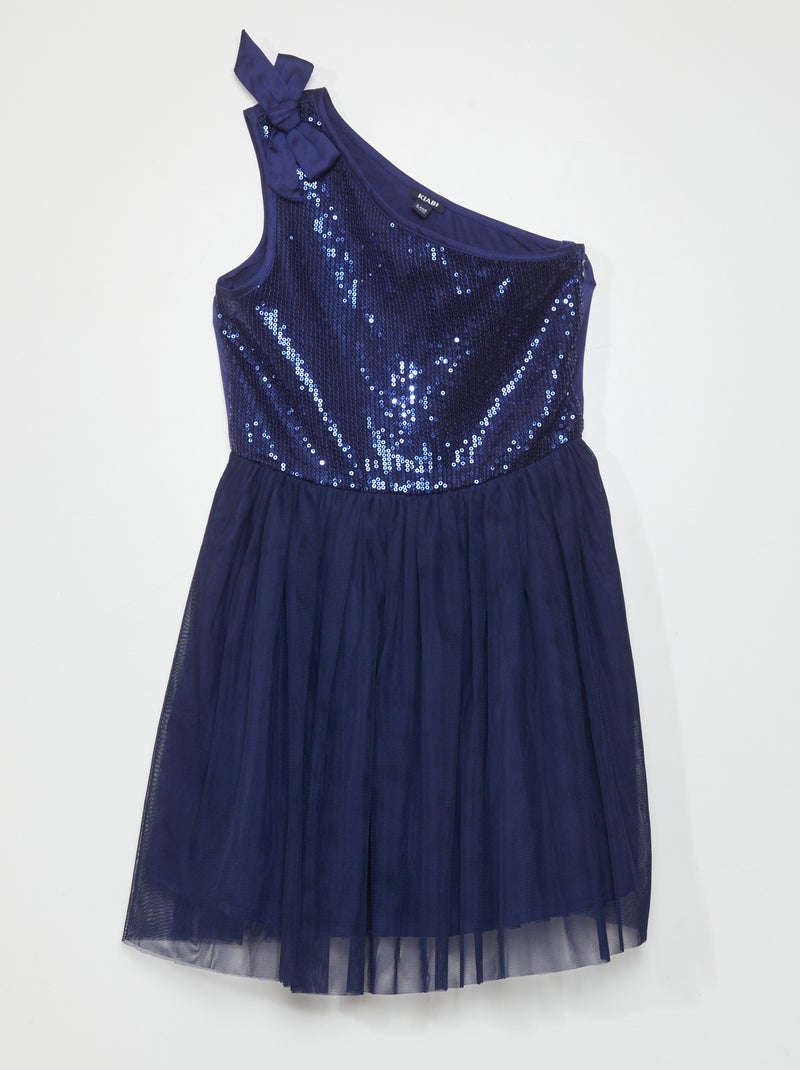 Vestido com lantejoulas com ombros à mostra AZUL - Kiabi