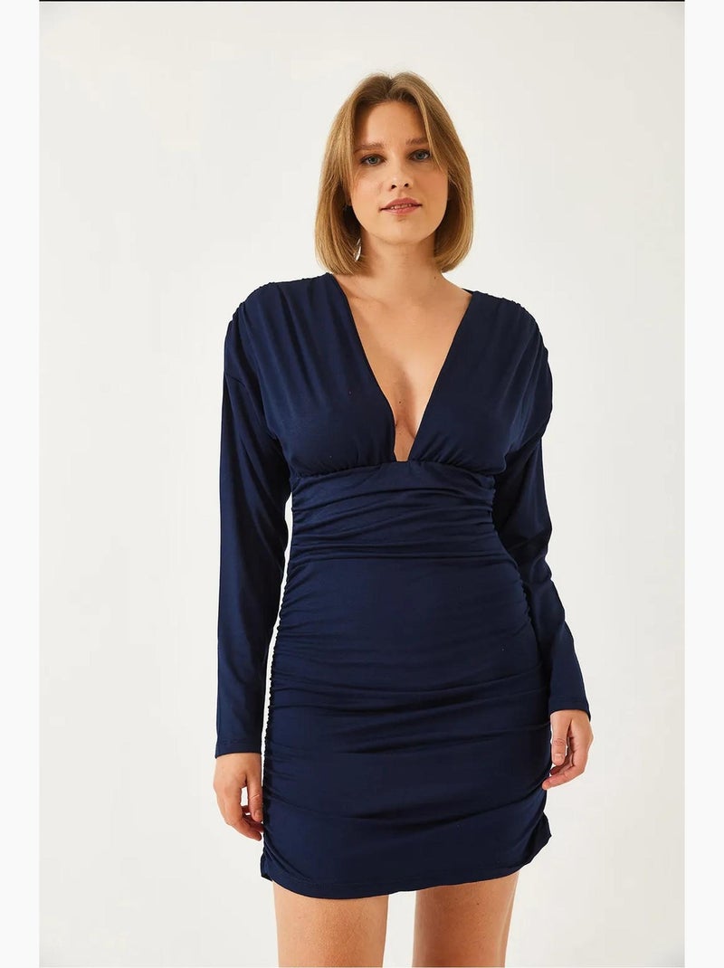 Vestido com laterais franzidas lucci Azul-marinho - Kiabi