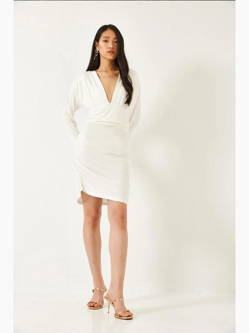 Vestido com laterais franzidas lucci Branco - Kiabi