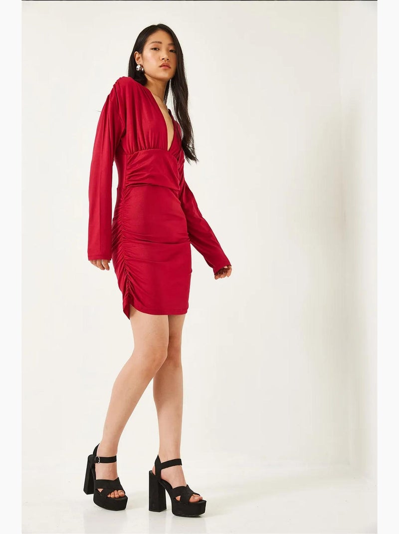 Vestido com laterais franzidas lucci Vermelho caxemira - Kiabi
