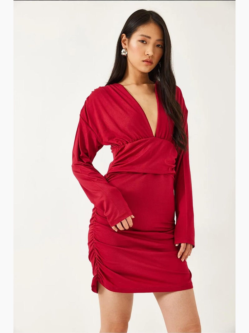 Vestido com laterais franzidas lucci Vermelho caxemira - Kiabi