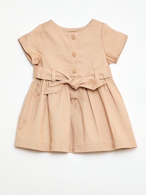 Vestido com mangas curtas e cinto para atar - Kiabi