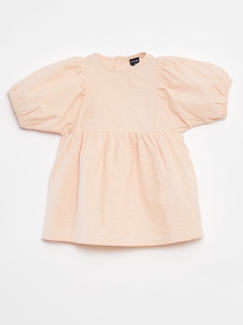 Vestido com mangas de balão Bege - Kiabi