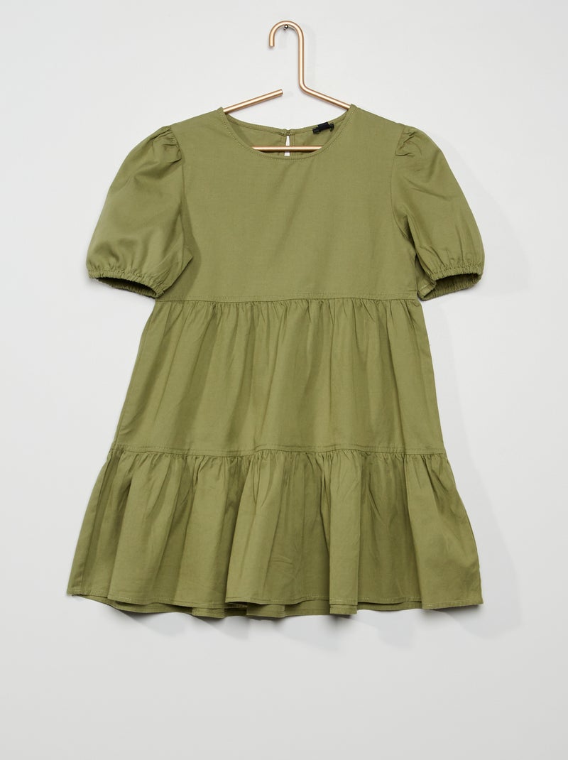 Vestido com mangas em balão VERDE - Kiabi