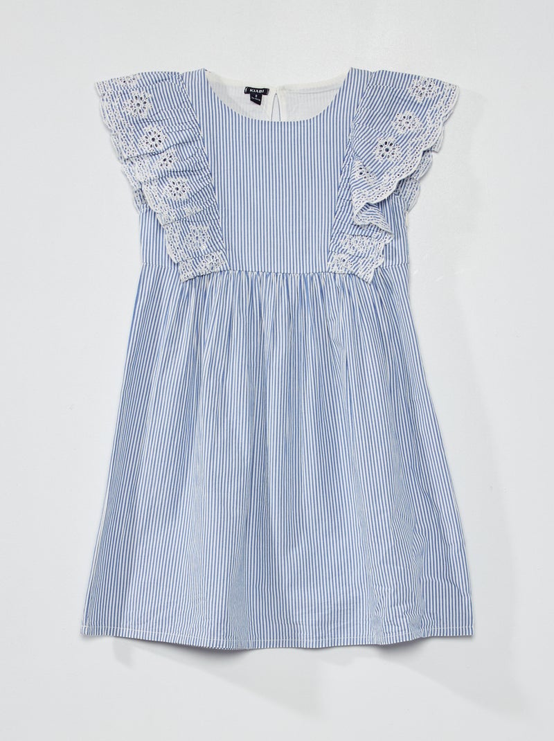 Vestido com motivo, folhos e bordados ingleses AZUL - Kiabi