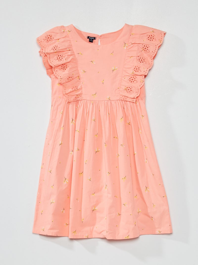 Vestido com motivo, folhos e bordados ingleses ROSA - Kiabi